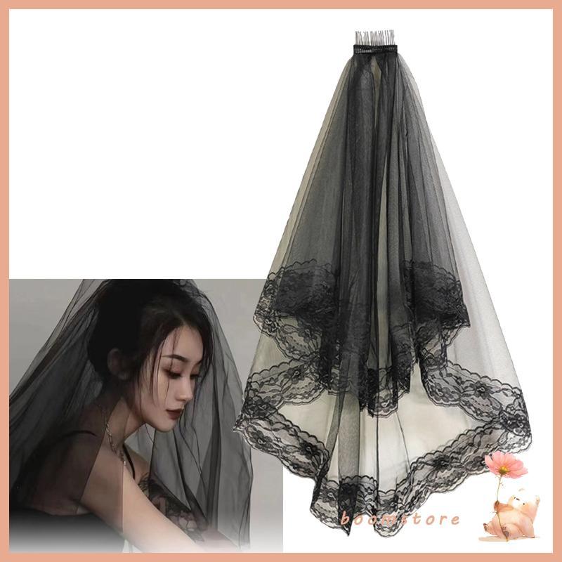 Veil และผ้าโพกศีรษะ ม่านลูกไม้สีดำสำหรับเจ้าสาว .ACCESSORIES MANTILLA