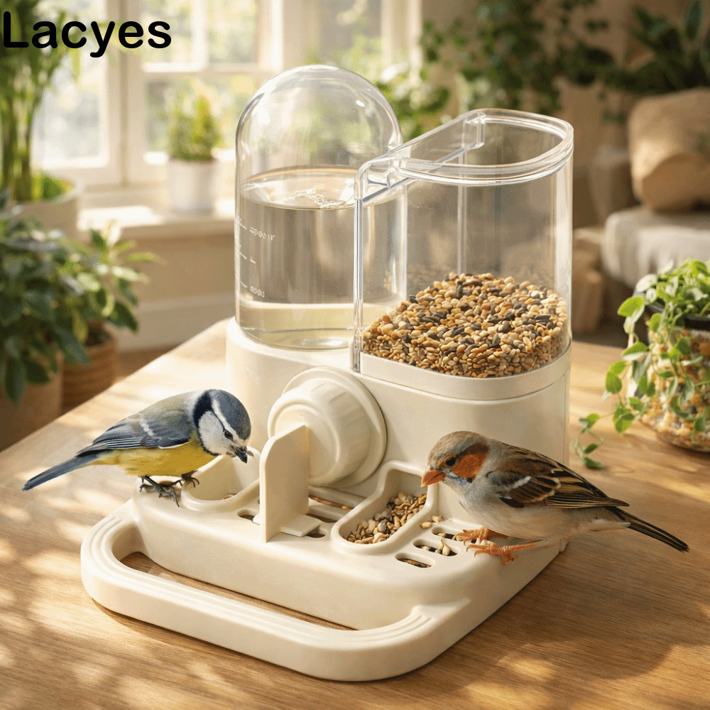 LACYES ตู้กดน้ํานกแก้ว, ความจุขนาดใหญ่ไม่รั่วไหลป้อนนกอัตโนมัติ, ชามอาหารน้ํานก, ภาชนะใส่อาหารนกแบบแขวนป้องกันการรั่ว, เครื่องให้อาหารสัตว์เลี