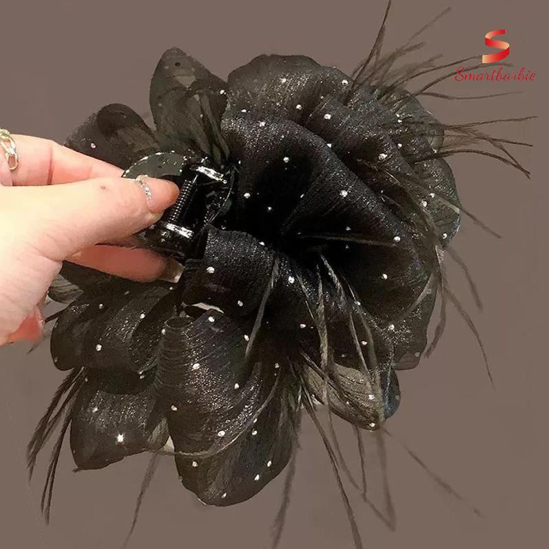 {Smartbarbie} Fashion Gypsophila Feather Hairpin Shark Clip French Temperament Claw Clip เครื่องประด