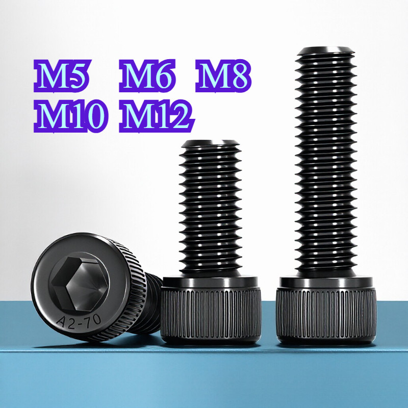 สีดํา 304 สแตนเลสสตีลหกเหลี่ยมสกรู DIN912 สีดําชุบถ้วยหัวสลักเกลียว M5/M6/M8/M10/M12WY