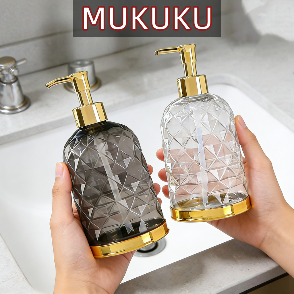 MUKUKU ขวดใส่สบู่เหลว ขวดปั้มพลาสติกใส PET หัวปั๊มสีทอง ขวดเจลอาบน้ำ ขวดแบ่ง ใช้ซ้ำได้