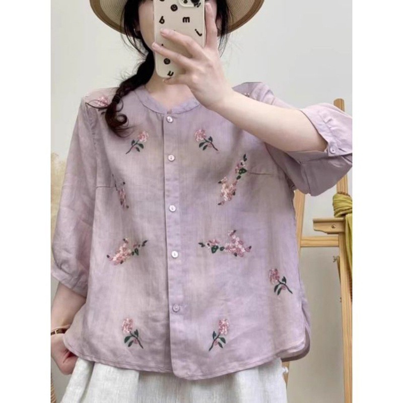 文艺 Retro Retro Retro Retro Retro Retro Retro Retro เสื้อยืดแขนสั้นผ้าฝ้าย-ผ้าลินิน