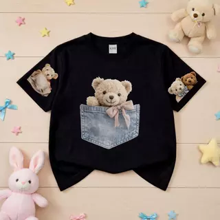 เสื้อยืด เด็กชาย เด็กหญิง แขนสั้น ลายน้องหมีสุดฮิต ผ้าคอตตอน