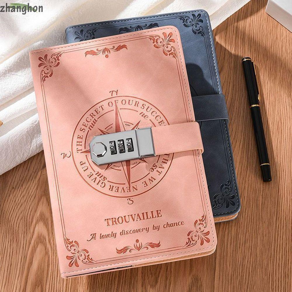 ZHANGHONG Notepad, A5 200-Page สมุดบันทึกรหัสผ่าน, Simple Retro Smooth Writing PU Leather School Office Supplies