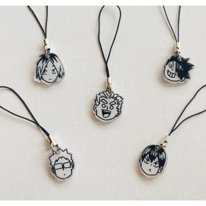 Haikyuu Black and White Stick Man Sketch Phone Pendant, Keychain/Bag, Anime Volleyball