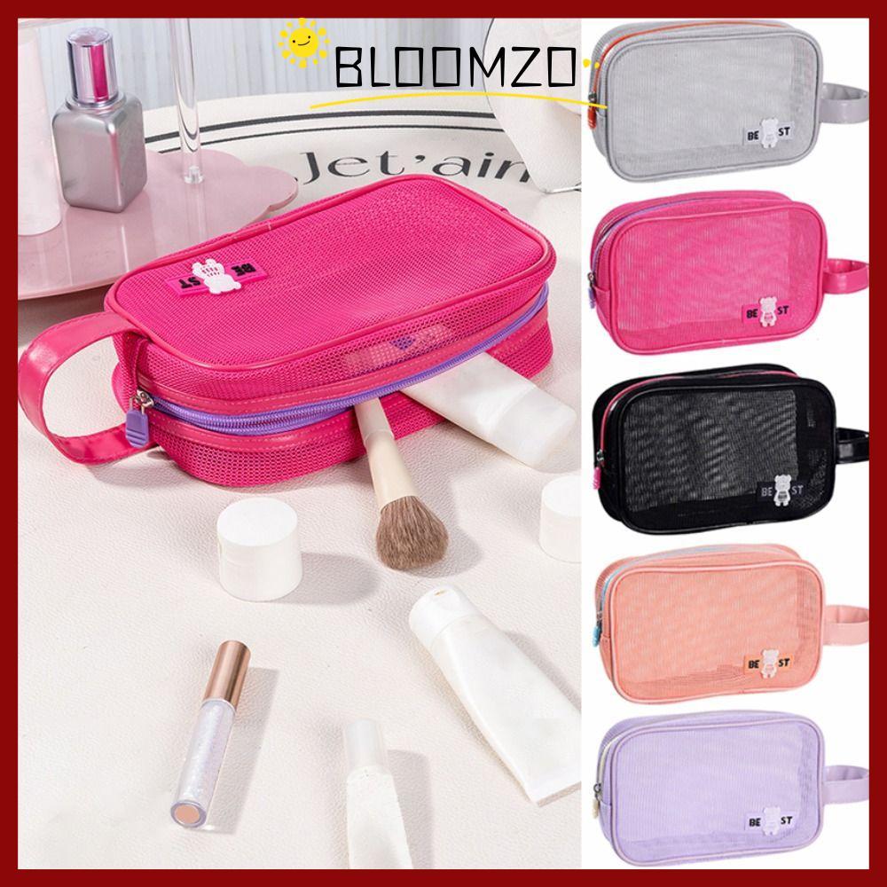 จัดส่งจากประเทศไทยBLOOMZO กระเป๋าเครื่องสําอาง, กระเป๋าแต่งหน้าตาข่ายความจุขนาดใหญ่, ซิปแบบพกพาพร้อมที่จับถุงเก็บอุปกรณ์อาบน้ํา