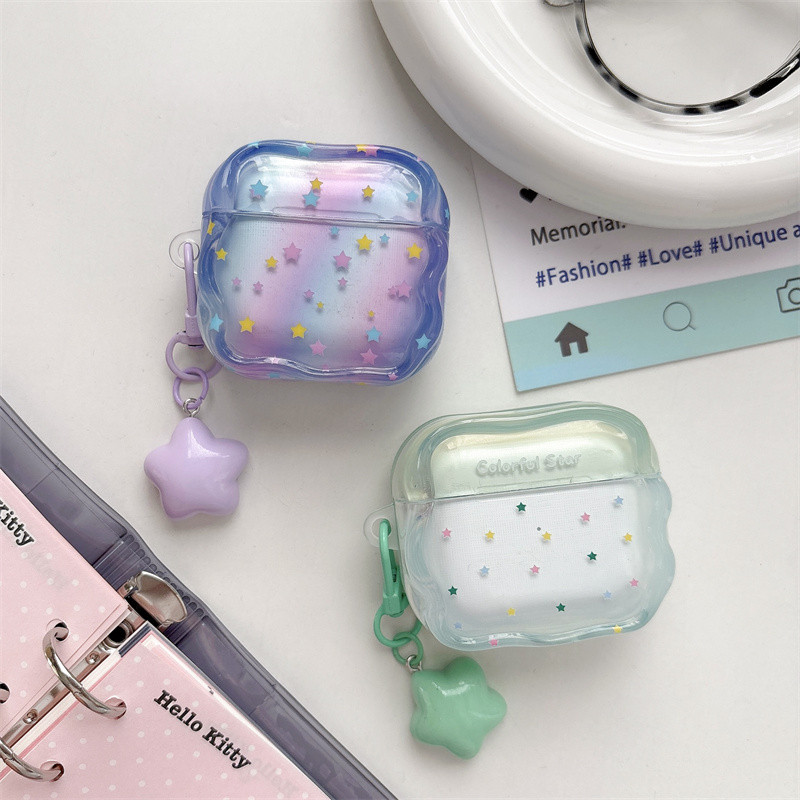 ดาวสีสันสดใสสําหรับ Airpods4 Airpods 1/2 3 Pro2 pro3 ชุดหูฟังไร้สายบลูทูธป้องกันกรณี AirPods Pro i3 i4 pro3 หูฟังป้องกันกรณี