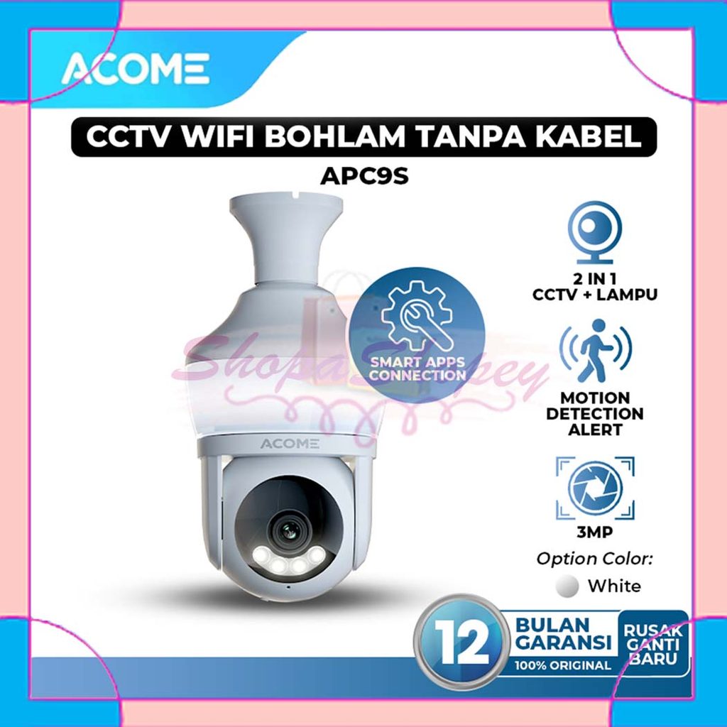 ACOME IOT กล้องวงจรปิด APC9S | หลอดไฟกล้องวงจรปิด | Full HD 1293P | 3MP | หมุน360° | เสียง 2 ทาง | ส