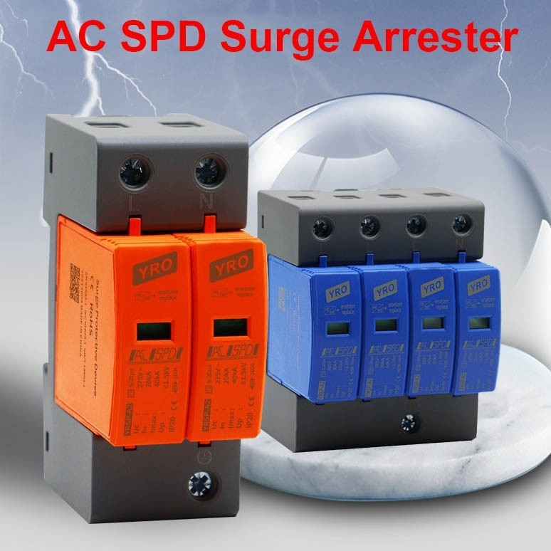 Risin Class 2 Single Phase Surge Arrester Surge Protection 40KA 60KA อุปกรณ์ป้องกันฟ้าผ่า 2P AC SPD