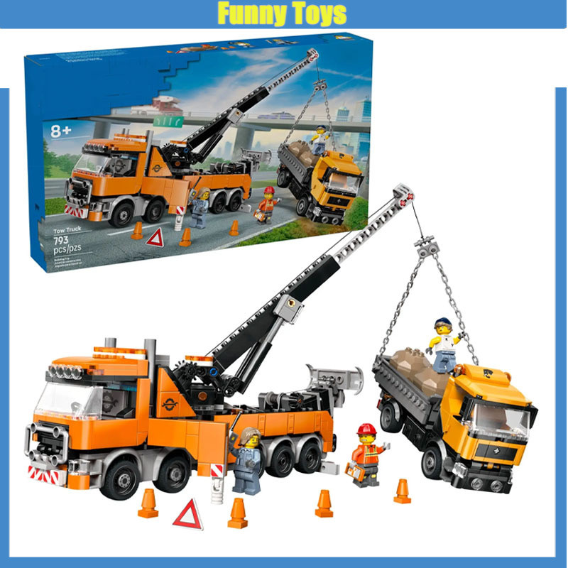 60467,รถบรรทุกขนาดใหญ่,บล็อกตัวต่อ,City Tow Truck รถกู้ภัยรถบรรทุกรอกเครน,ของขวัญของเล่นสําหรับเด็ก