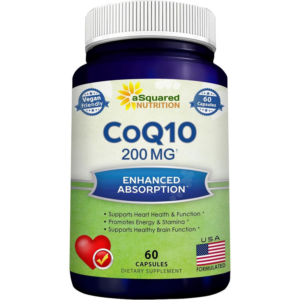 ASquared Nutrition CoQ10 200mg - 60 แคปซูล - CO Q 10 plement - Coenzyme Q10 Ubiquinone Pills - Vegan