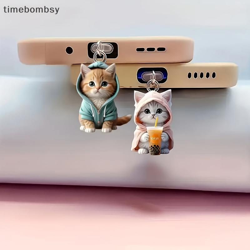 (time) น่ารัก 2D แมวโทรศัพท์ Anti Dust Cap ชาร์จพอร์ตปลั๊กสําหรับ IPhone Type C ป้องกันฝุ่น Stopper Accessorie (TH)