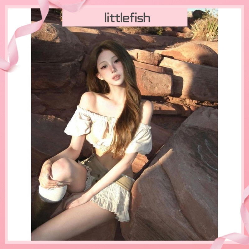 [Littlefish] Temperament Hot Girl Pure Desire สูทสองชิ้น: เสื้อ-tanktop ไหล่เดียวและกระโปรงทรงกระแทรก ไซส์ใหญ่มาก