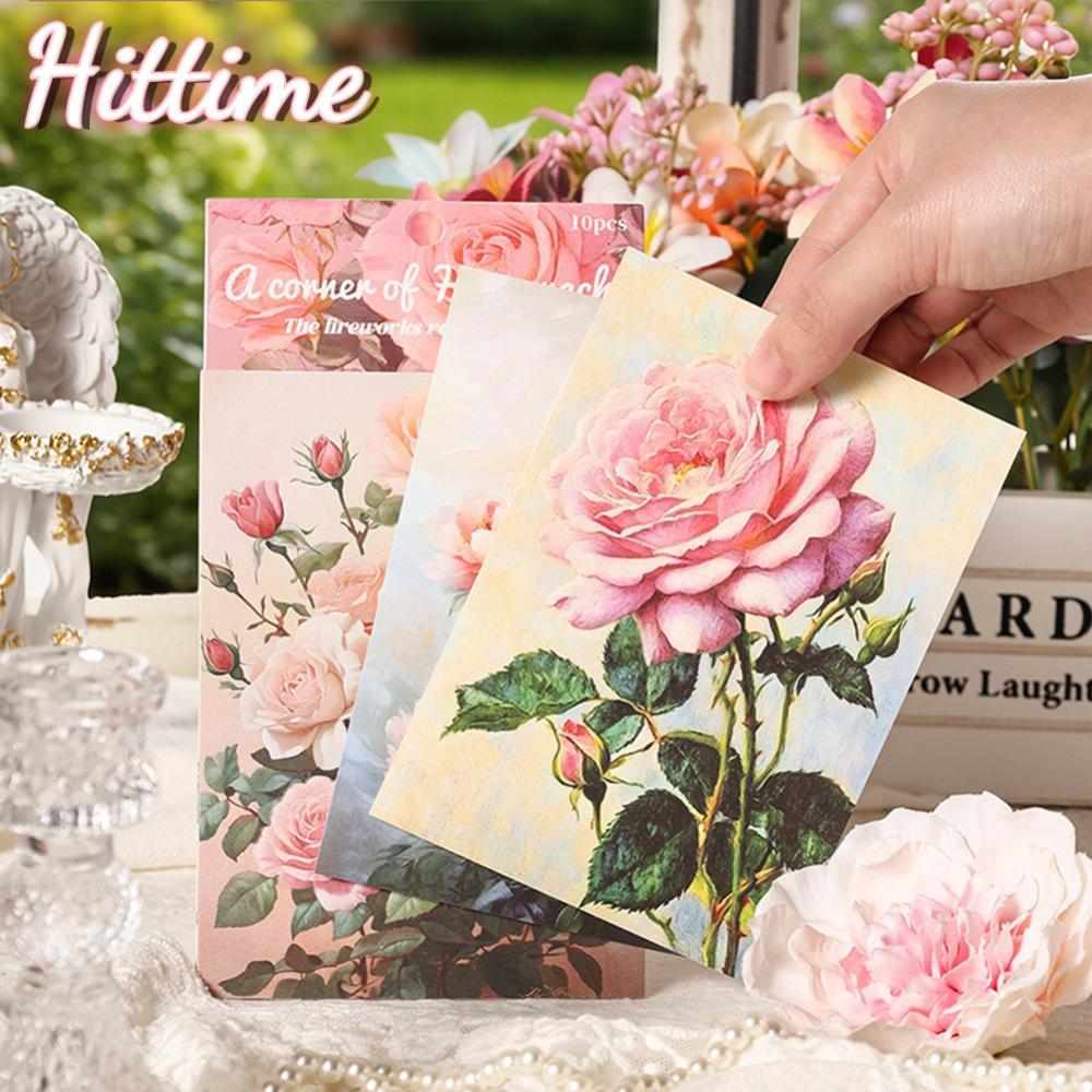 HITTIME 10 แพ็คมุมดอกไม้ Town Series น่ารัก Retro บรรเทาตกแต่งกระดาษ Memo Pad Journal Scrapbooking ว