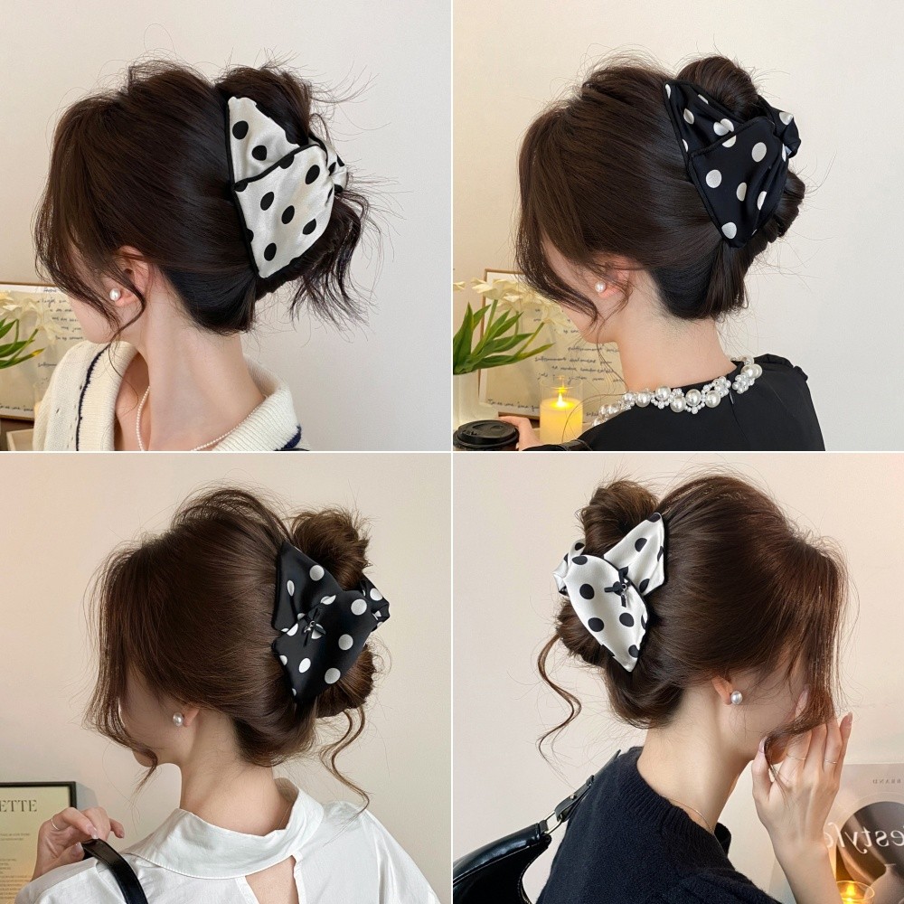 Polka Dot Bow คลิปหนีบผมแบบคlaw สำหรับผมบาง ทรงครึ่งบนท้ายทอย