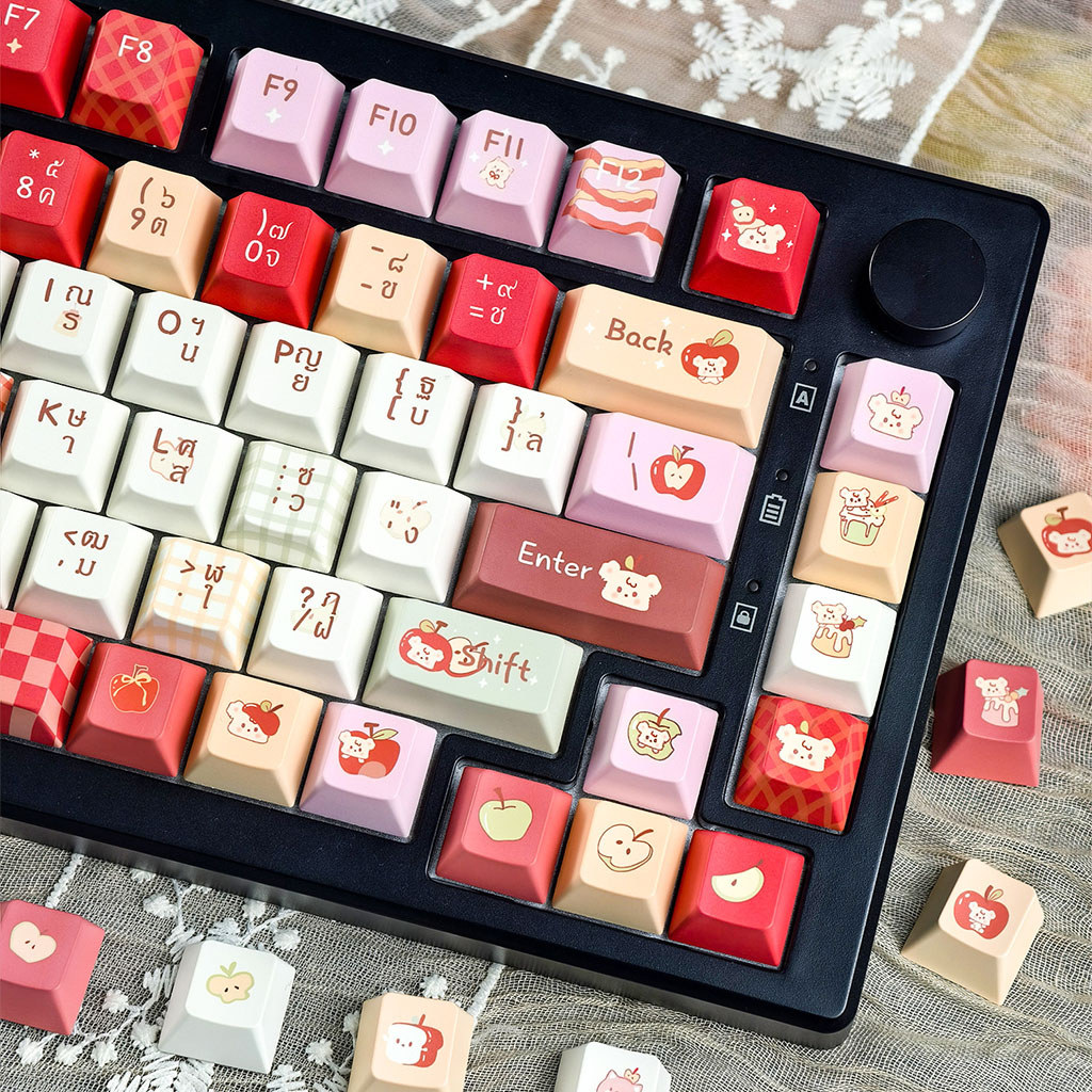 MAIMOOO Bear Apple Keycap ไทย Cherry/MOA Profile 120 คีย์ PBT Dye Sublimation Aula F75 F99 Ajazz AK8