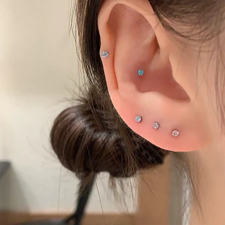 Roselife Unisex 1 คู่ขนาดเล็กคริสตัลสกรูต่างหูผู้หญิงผู้ชายสวมใส่ทุกวันเลือกฟรี Pierced หู Studs เครื่องประดับ