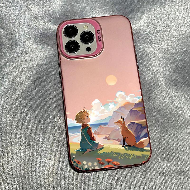 เคสแม็ก iPhone 17 16 15 14 13 12 11 Pro Max Plus ลายเจ้าชายน้อยกับสุนัขจิ้งจอก ขอบสีชมพูพาสเทล ดีไซน์น่ารักสุดๆ