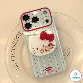 น่ารักการ์ตูน KT แมวเคสโทรศัพท์สําหรับ IPhone 17 PRO MAX 16 15 14 13 12 11 PRO MAX 3D Love Heart ถุงลมนิรภัยกันกระแทกกันชน Soft TPU ปกหลังพร้อมตุ๊กตาผู้ถือขาตั้ง