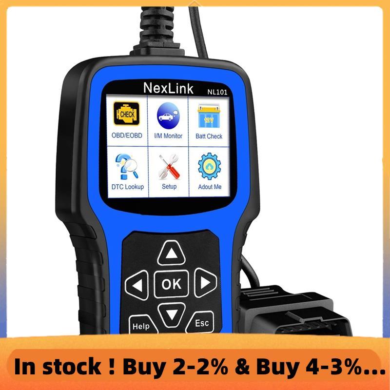 NL101 OBD เครื่องสแกนเนอร์รหัส EOBD พร้อมเครื่องทดสอบแบตเตอรี่หน้าจอ 2.4 "ตรวจสอบฟังก์ชั่นสําหรับรถย