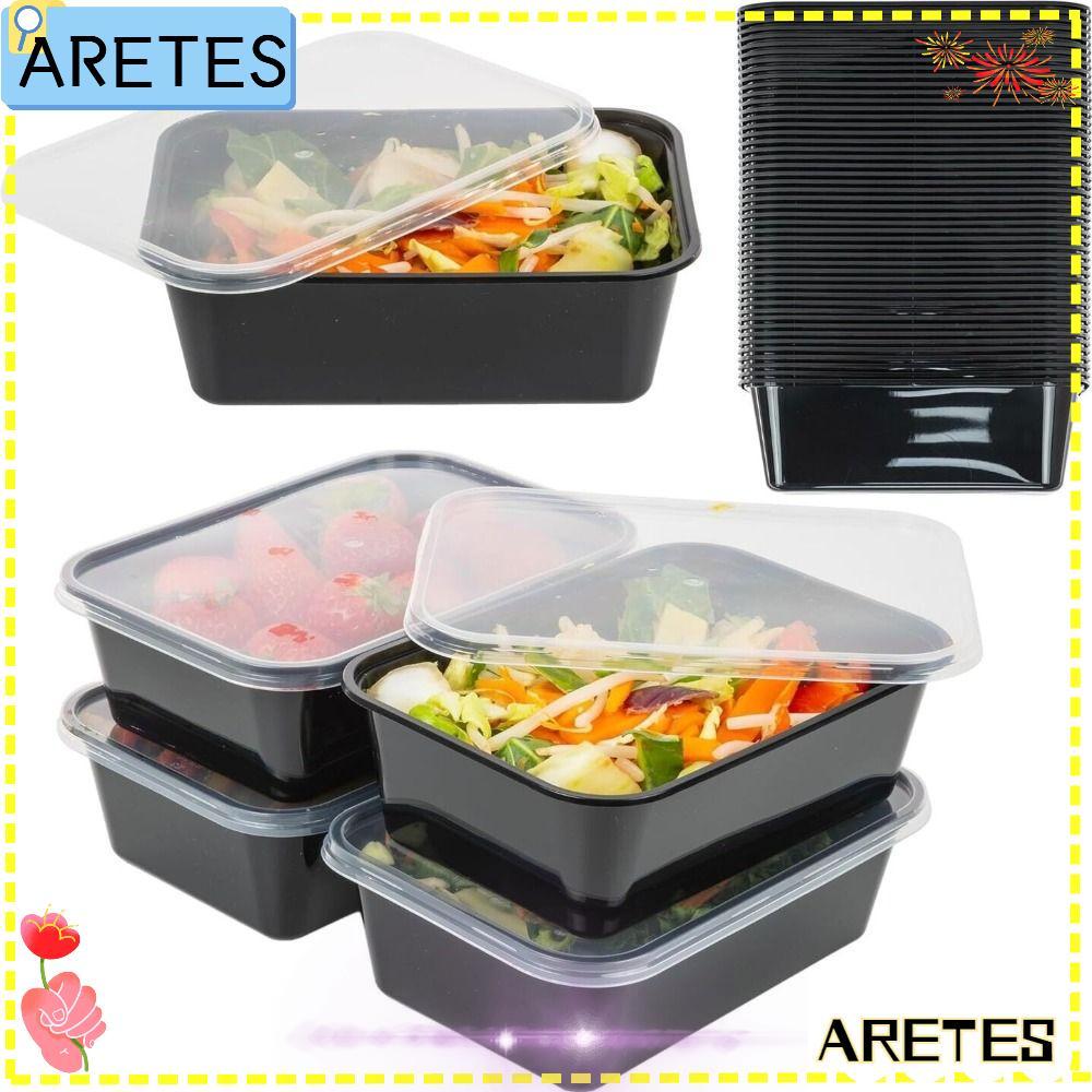 ARETS 5 ชิ้น/เซ็ตภาชนะใส่อาหารแบบใช้แล้วทิ้ง,ความจุขนาดใหญ่พร้อมฝาปิดกล่องเก็บตู้เย็น,พลาสติกรั่วซึมสีดํากล่องออก