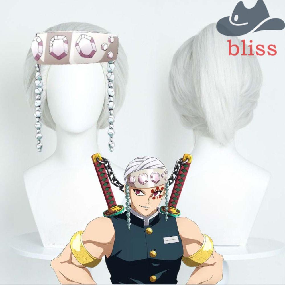 วิกผม cosplay Uzui Tengen จากอนิเมะ Demon Slayer, ผมสังเคราะห์สั้นตรงสำหรับทำผมหางม้า, ทนความร้อน