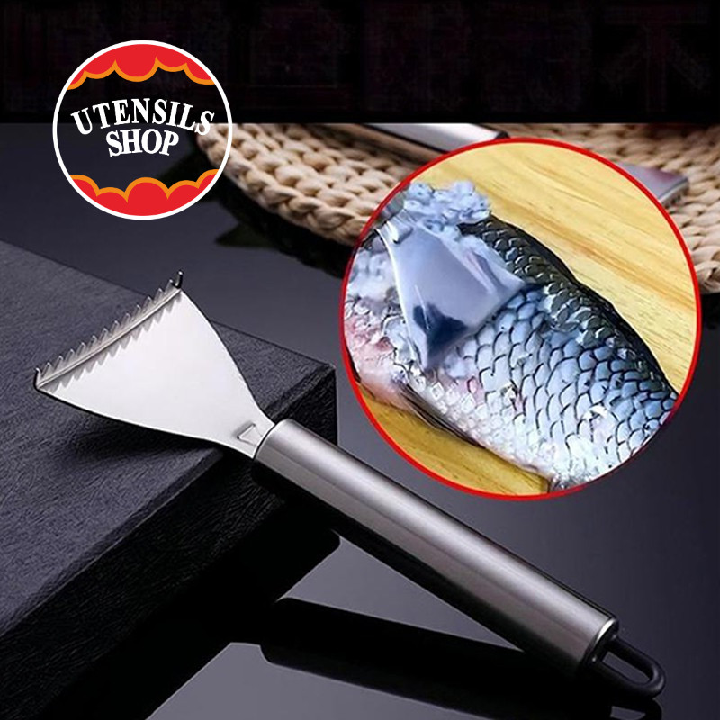 UTENSILS เหล็กไร้สนิม เครื่องกำจัดเกล็ดปลา การทำอาหารการทำอาหาร มือจับสแตนเลส เครื่องขูดเกล็ดปลา บ้านในบ้าน เรียบเนียน เ