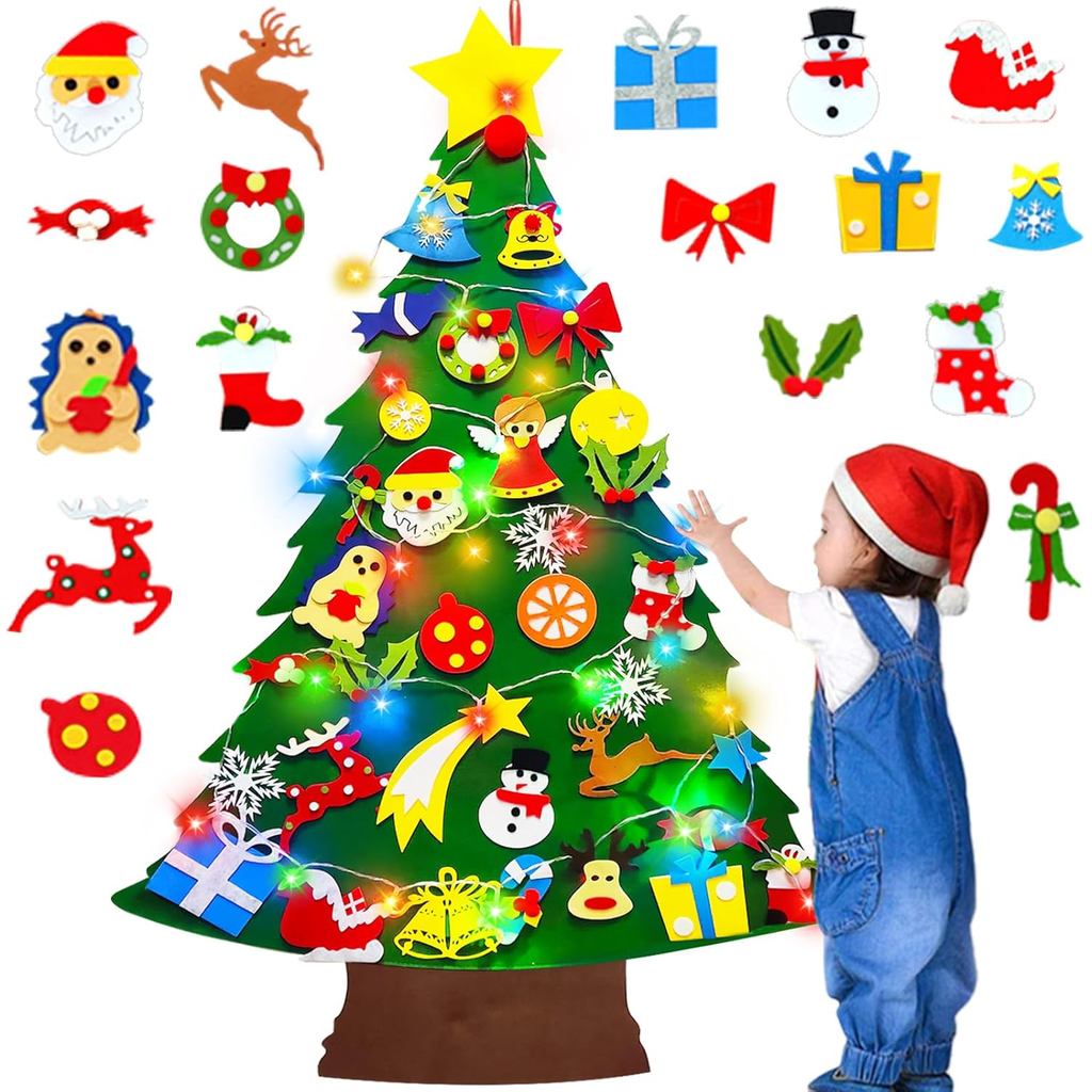 3.7 Ft Felt Christmas Tree สําหรับเด็กวัยหัดเดิน, Stocking Stuffers สําหรับเด็กที่มีสีสันไฟ 34 เครื่