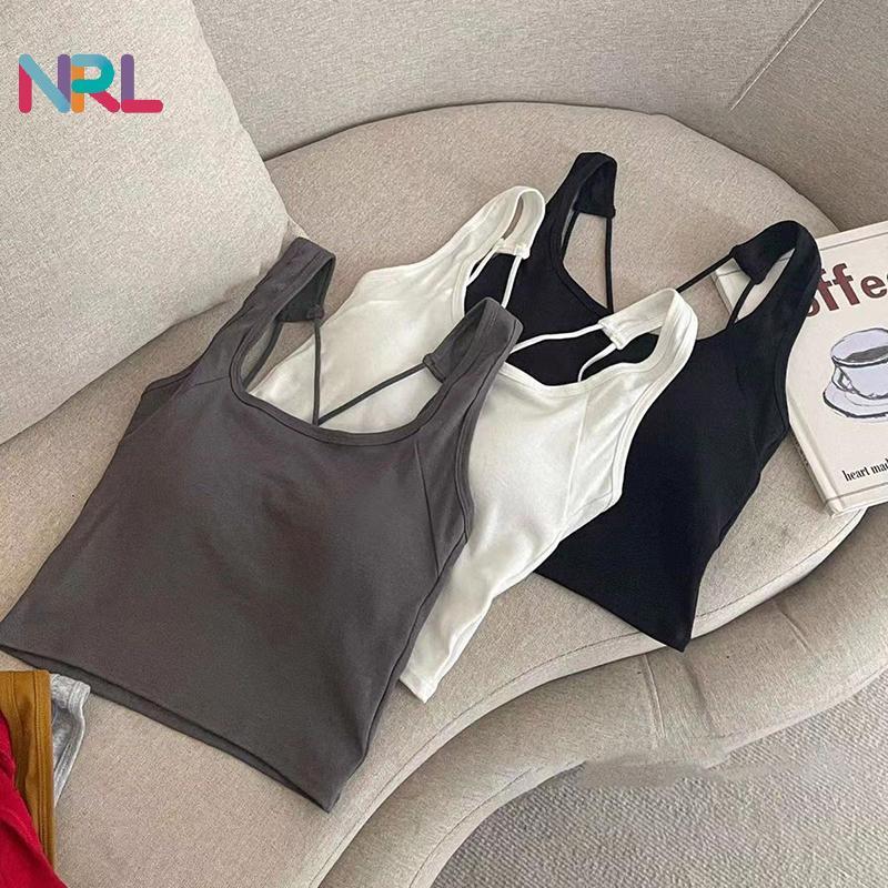 NRL เสื้อกล้ามกีฬาผู้หญิงสีทึบขนาดใหญ่ U คอข้าม Non-marking One พร้อม Bra Pad สวมใส่ด้านนอกด้านล่างห