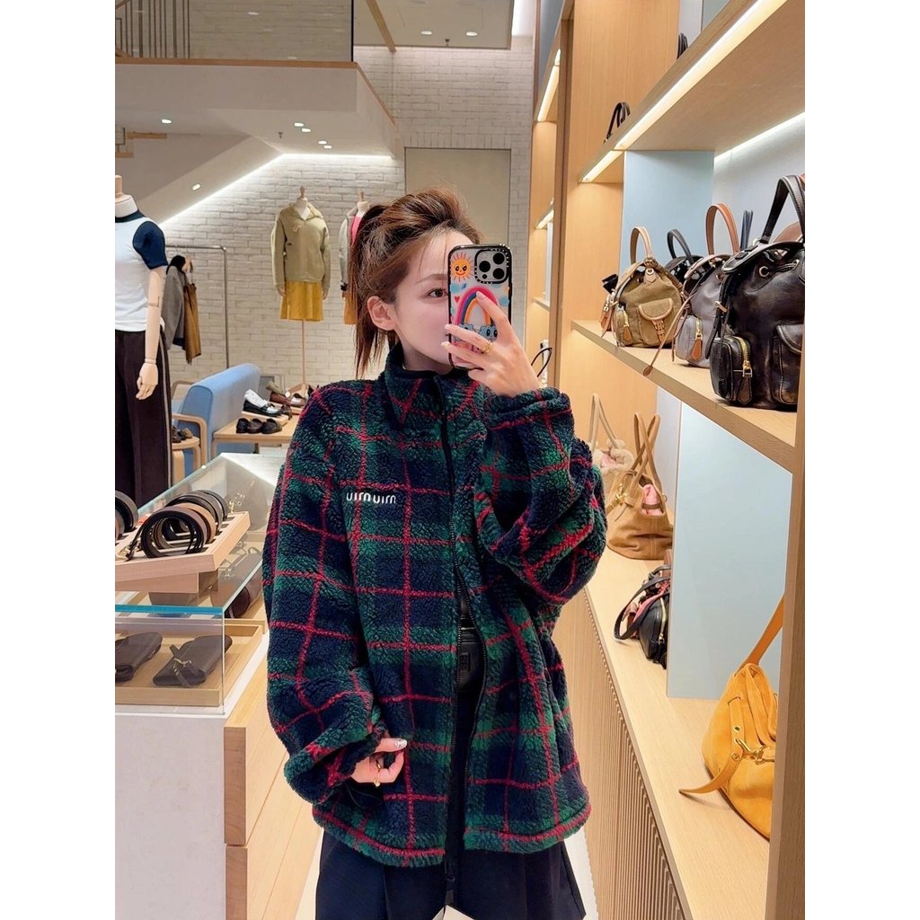 [Mumu.St] เสื้อแจ็คเก็ตผ้าฟลีซลายสก๊อต จาก Miumi