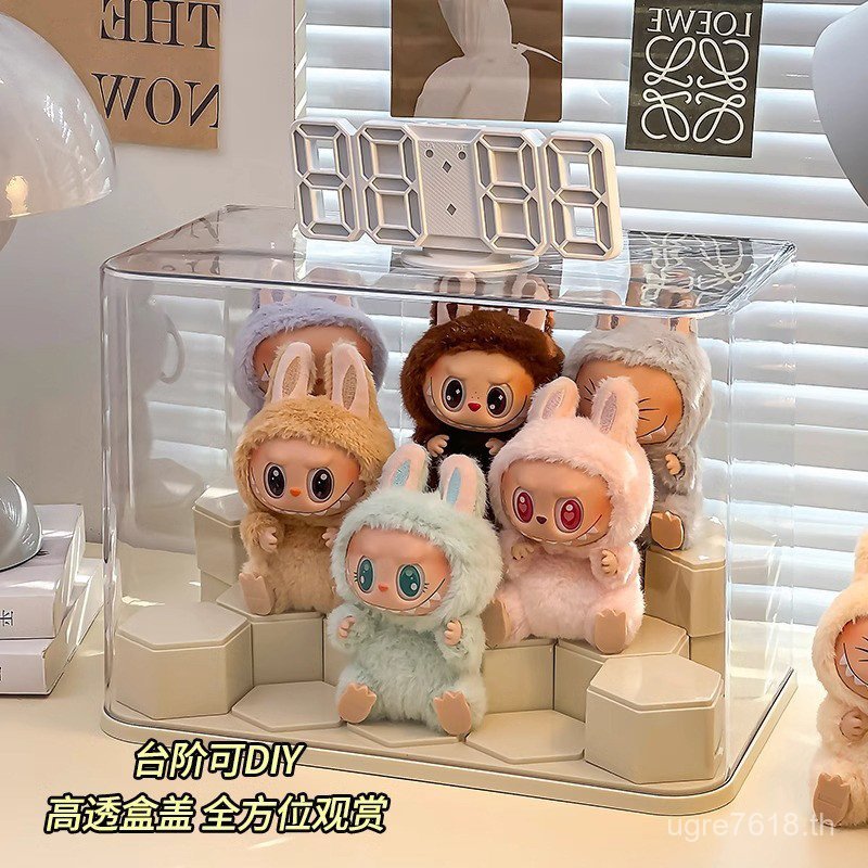 จี้กล่องเก็บตุ๊กตาหน้า Hand-Made นั่ง labu labubu Party ไวนิล Mystery กล่องแสดงโปร่งใส RFEM