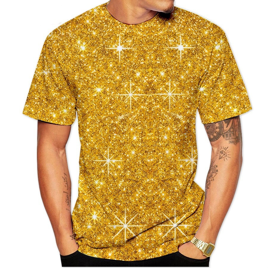 เสื้อยืดสีทอง.vertigo 3d กราฟิก streetwear สำหรับผู้ชาย และ unisex แบบ o-neck