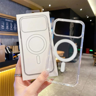 เคสโทรศัพท์หรูหราทรงแข็งใสอะคริลิก รองรับการชาร์จไร้สายแบบแม่เหล็ก ใช้ได้กับ iPhone 17, Air 17, 16, 15, 14, 13, 12, 11 Pro Max Plus ใส่ใส่กันกระแทก ป้องกันการลื่น พร้อมขอบแข็ง ปกป้องด้านหลัง ตัวเคส สวยงาม