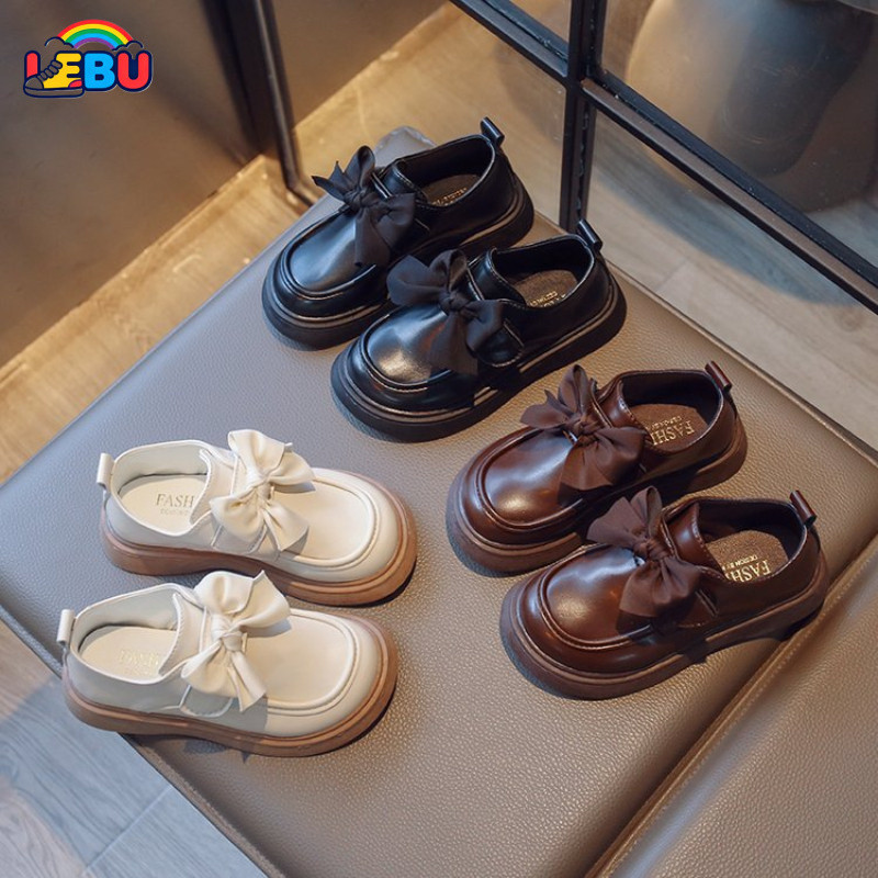 Loafers สไตล์อังกฤษสำหรับเด็กหญิง พร้อมโบว์ chic และระบบป้องกันการเลื่อน อเนกประสงค์สำหรับฤดูใบไม้ร่วง