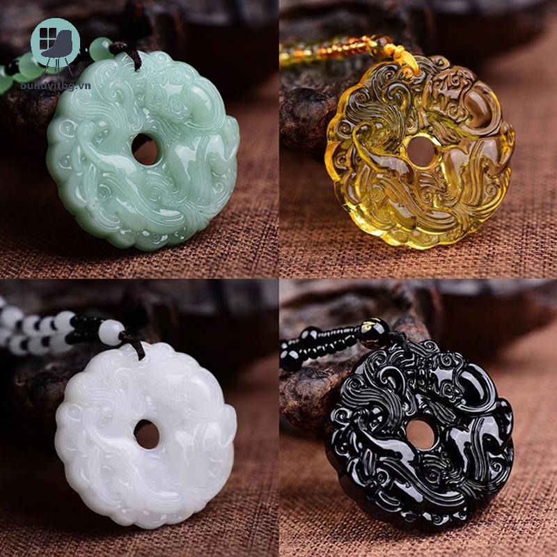 Bg หยกสีเขียว Hand-Carved Dragon Hollow จี้หยกสร้อยคอแฟชั่น Amulet ผู้หญิง ManS Lucky สร้อยคอเครื่อง