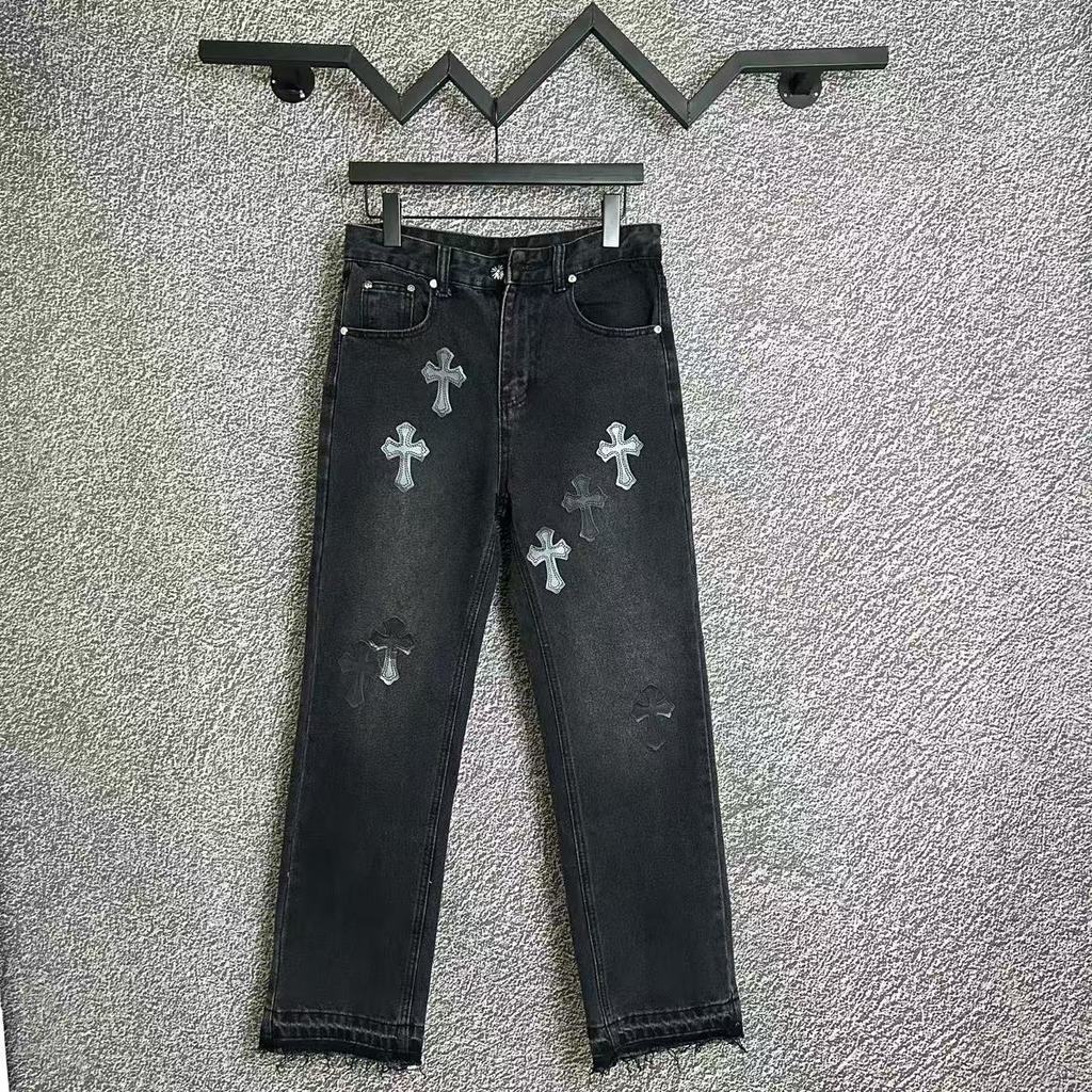 Chrome Hearts กางเกงยีนส์ผู้ชาย Chrome Hearts สันสกฤต Leather Washed
