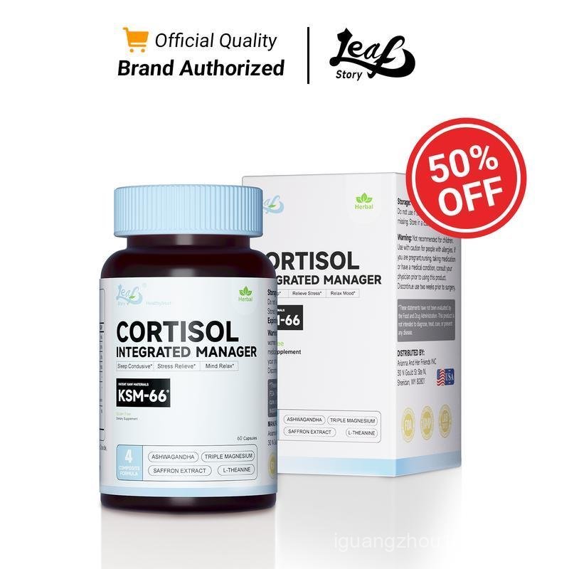LeafStory Cortisol, 4 In 1 Cortisol Manager 60 Ct, Ksm-66 Ashwagandha Extract,, & Blended Vitamin Fo