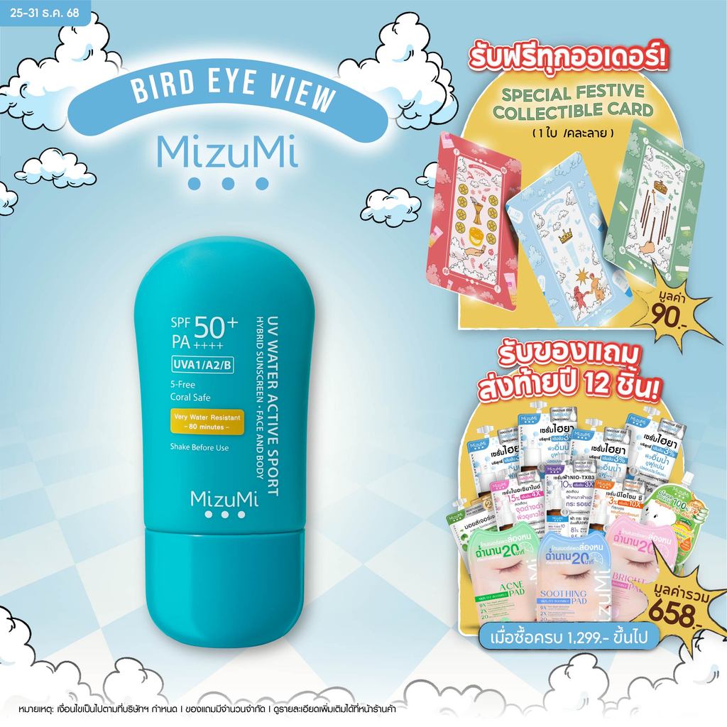 [สูตรอัพเกรด ไม่แสบตา เนื้อบางเบา] MizuMi UV Water Active Sport 40g กันแดดรุ่นสป