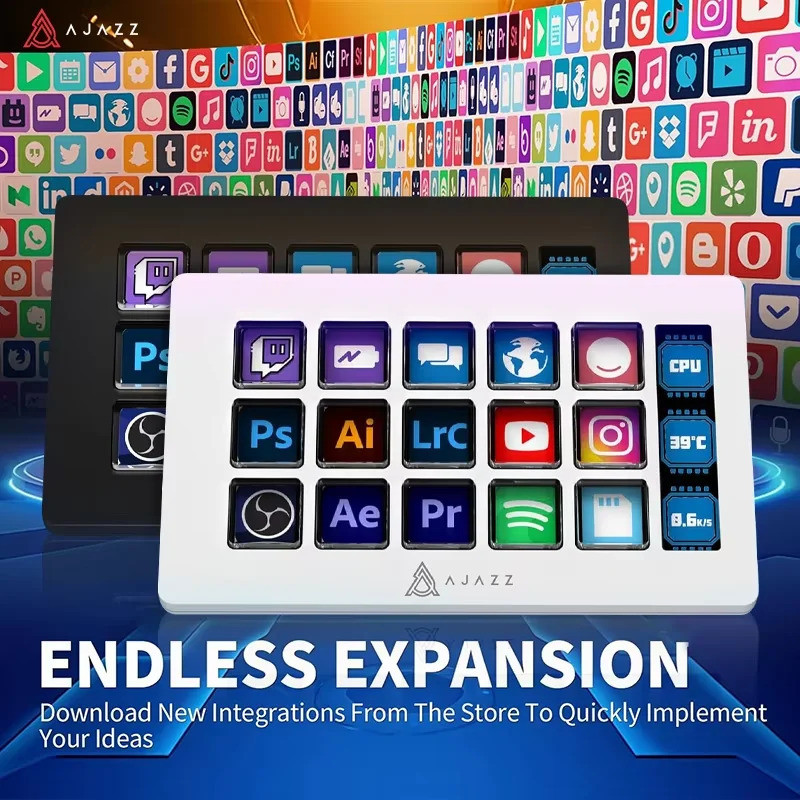 AJAZZ AKP153E แผงคอนโซลมัลติฟังก์ชั่นเดสก์ท็อป Assistente 15 ปุ่มมาโคร Trigger Actions แป้นพิมพ์ขนาด