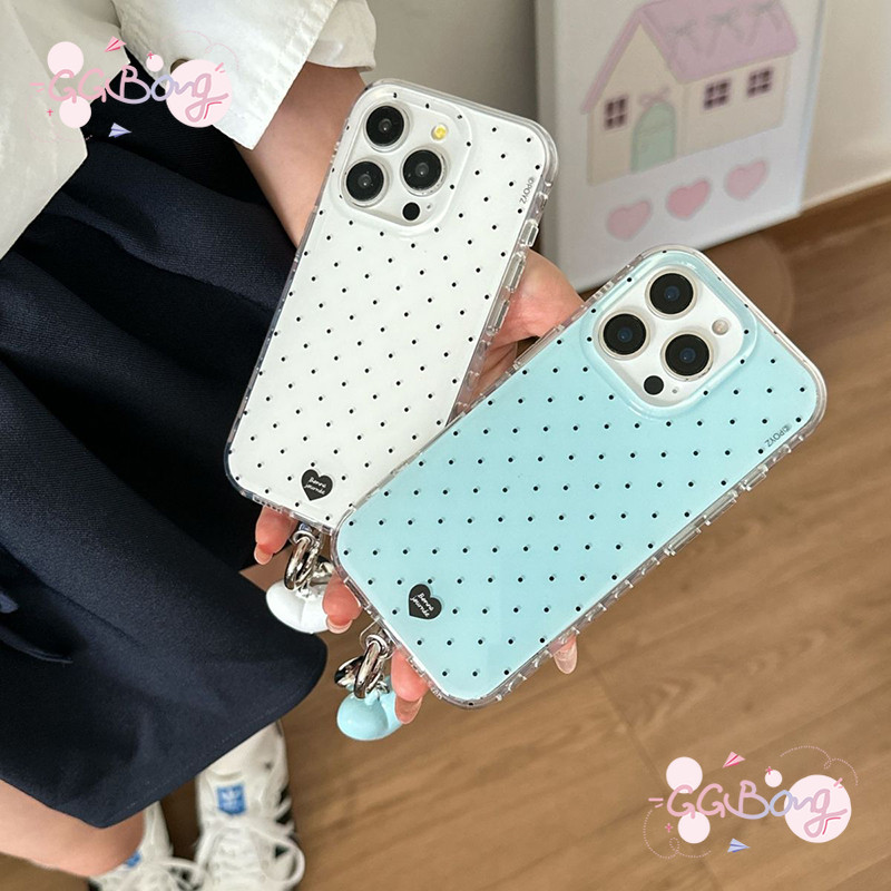 เคสไอโฟน 15 17สำหรับ IPhone 17 13 15 16 11 14 12 Pro Max 15 16 14 Plus อินเทรนด์น่ารักหัวใจรักจุดคลื่นดอทเคส IMD ใหม่