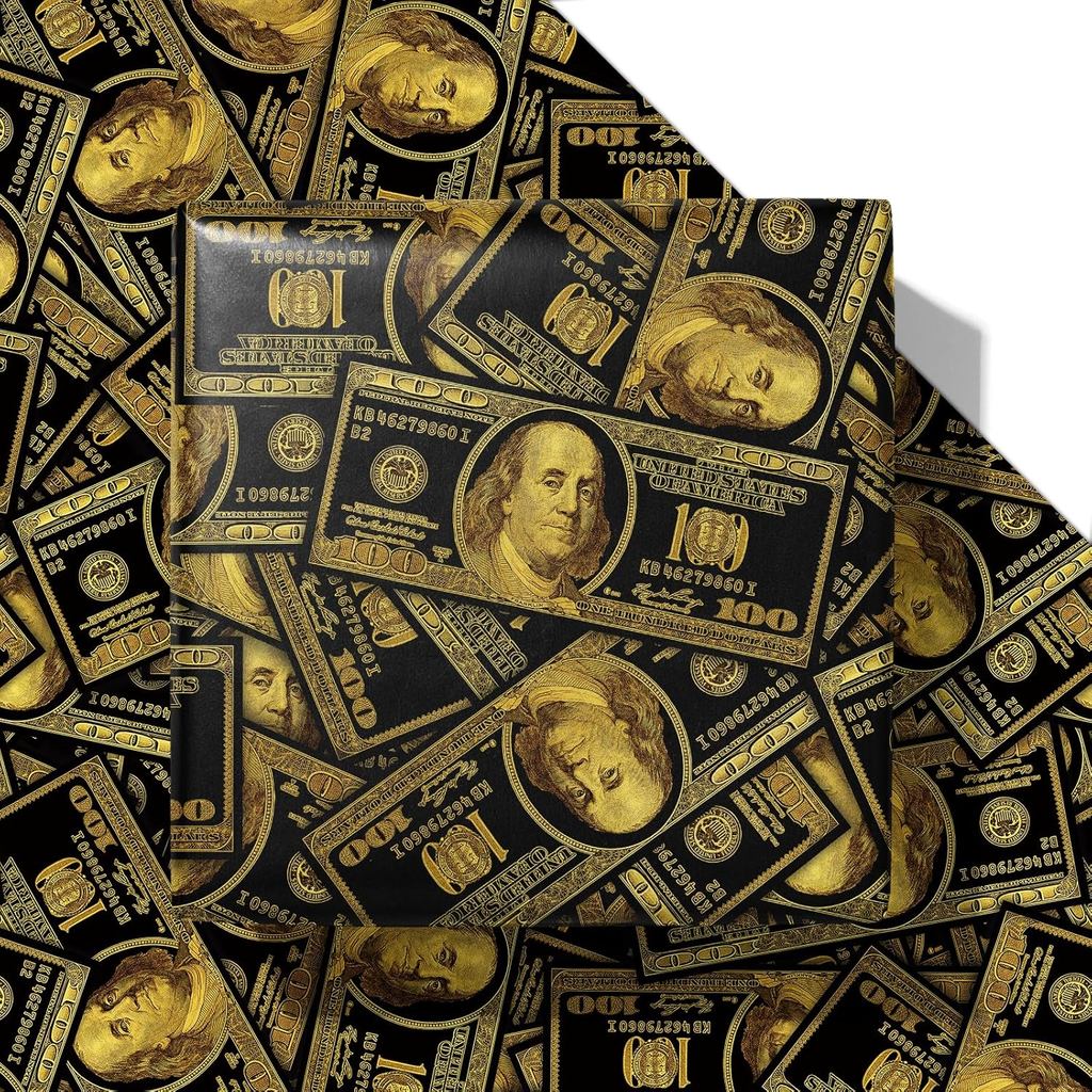 Vnaaem ตลกกระดาษห่อสําหรับผู้ชายผู้หญิงผู้ใหญ่ - 6 ชิ้นสีดํา Dollar Bills ออกแบบเงินห่อของขวัญสําหรั