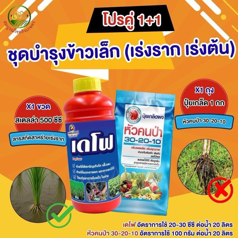 (โปรคู่ 1+1) ชุดบำรุงข้าวเล็ก เดโฟ 1 ลิตร + หัวคนป่า 30-20-10 บำรุงรากฝอย บำรุงต้นเล็ก เร่งต้น