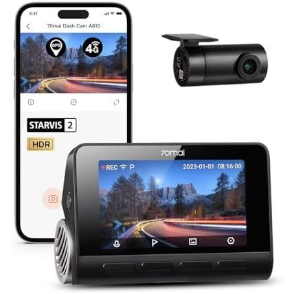 70mai A810 4K Dash Cam ด้านหน้าและด้านหลัง, กล้อง Dual Dash สําหรับรถยนต์ที่มี Starvis 2 HDR Night V