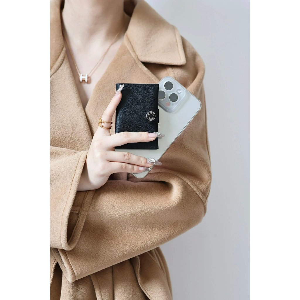 [1397] H Home RMS ที่ใส่บัตรสไตล์ใหม่หัวเข็มขัดเคลือบสีดํา evercolor Leather Half-Folding Card Holde