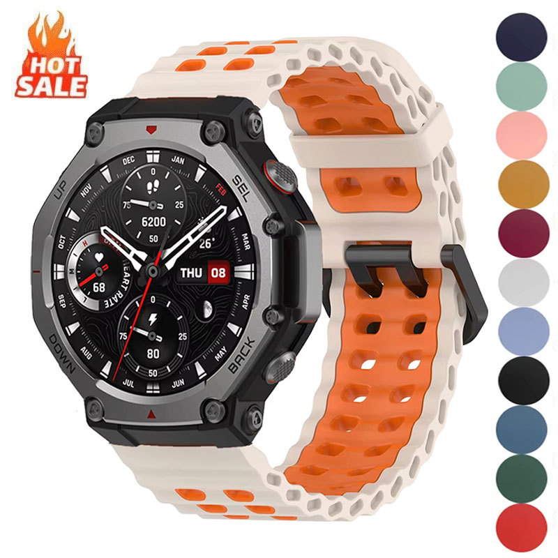 สายรัดซิลิโคนสําหรับ Huami Amazfit T-Rex 3 2 1 T-Rex 3Pro 44 มม.48 มม.T-Rex Ultra สายรัดข้อมือสีสันสดใส Marine สายคล้องกีฬาสายนาฬิกาเข็มขัด