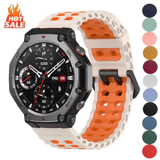 สายรัดซิลิโคนสําหรับ Huami Amazfit T-Rex 3 2 1 T-Rex 3Pro 44 มม.48 มม.T-Rex Ultra สายรัดข้อมือสีสันสดใส Marine สายคล้องกีฬานาฬิกาเข็มขัด