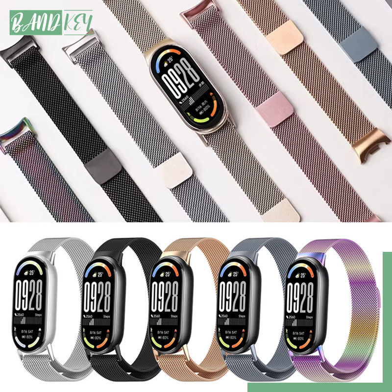 สาย Milanese Loop for Smartwatch Xiaomi Mi Band 10 9 8 NFC อุปกรณ์เสริมวงสแตนเลส for Miband 10 9 8