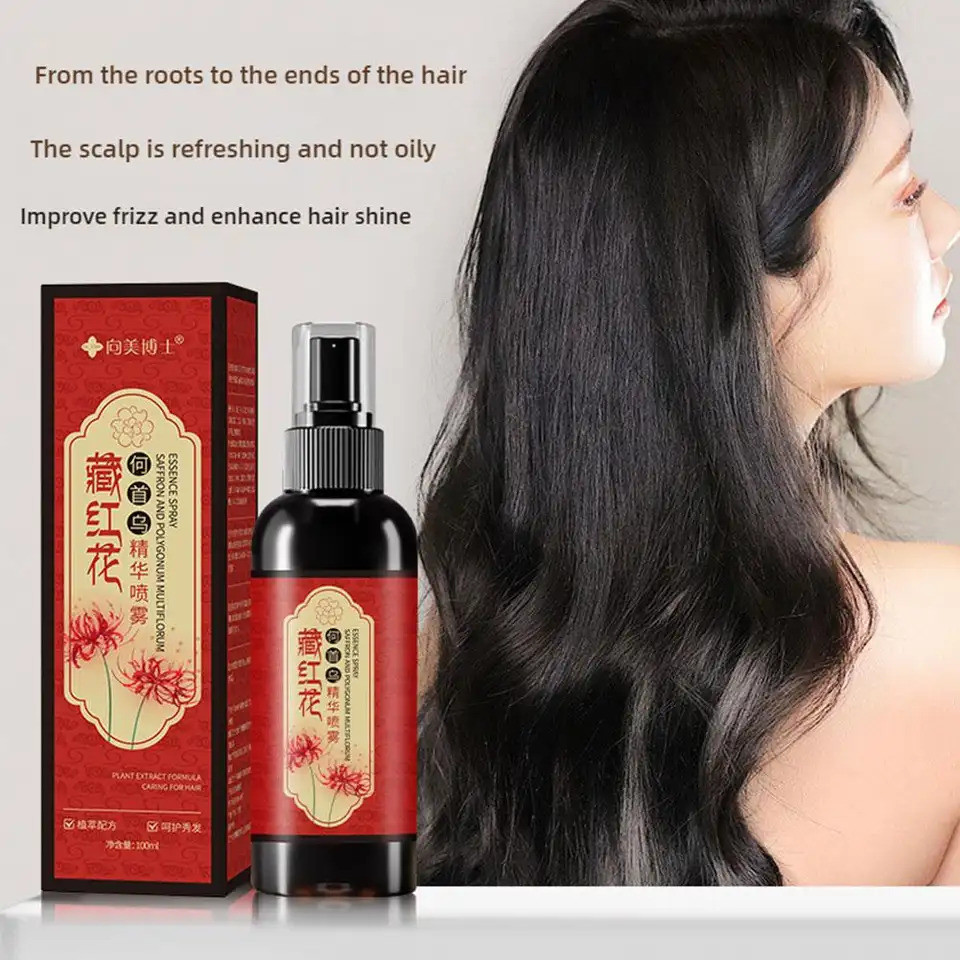 2 ชิ้น Black Hair Serum Saffron Polygoni Multiflorum Hair Essence Hair Nourishing Care Essence Scalp Saffron Essence 100ml