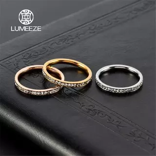 LUMEZE 2/4mm Iced Out Bling CZ แหวนหญิงทองเงินสีสแตนเลส Cubic Zircon แหวนหมั้นงานแต่งงานสําหรับผู้หญิงเครื่องประดับของขวัญ TS302 #