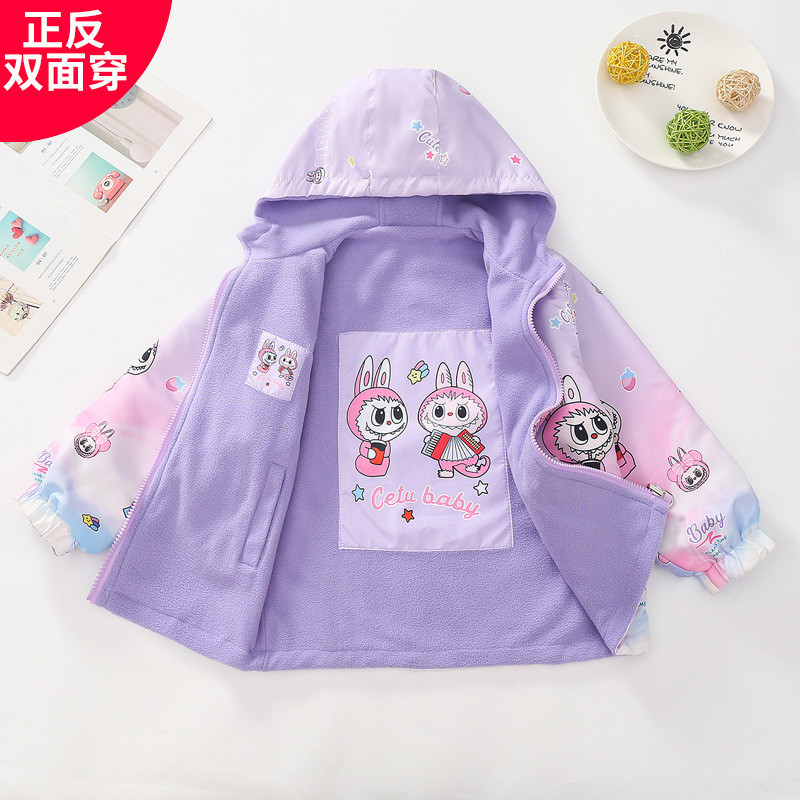 [คลังสินค้าพร้อม] Girls Fleece-Fleece-Fleece-Fleece-Fleece Jacket Childrens Western Style Two-Sided 